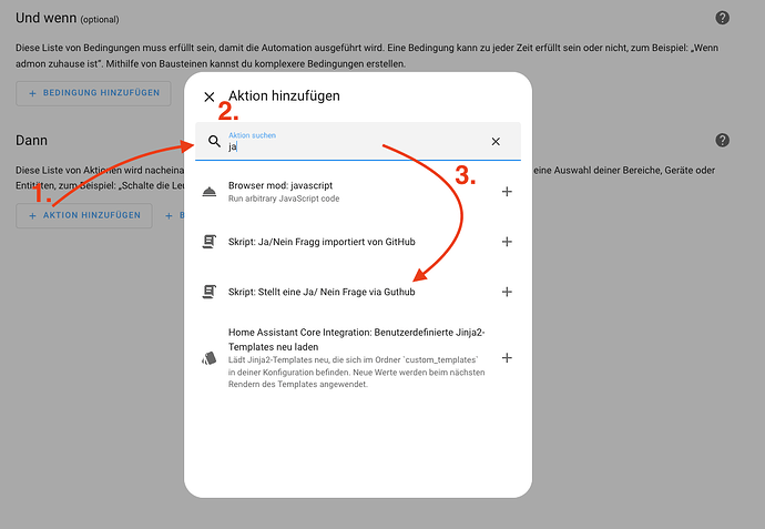 Auswahl des Ja/Nein Skripts in der Automation